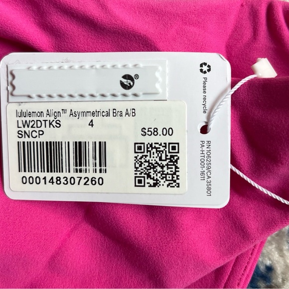 SONIC PINK lululemon asymmetrical align bra size 4 - Picture 3 of 3